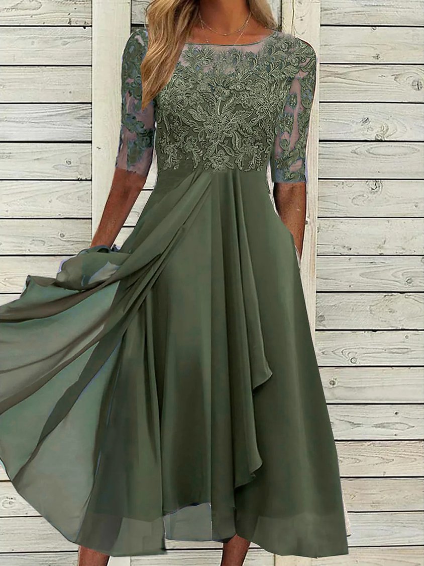 vmtvr - Round Neck Lace Swing Elegant Occasion Formal Midi Prom Dress