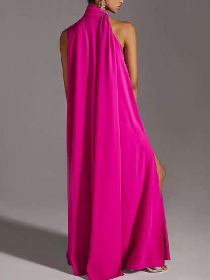 vmtvr - Sleeveless Solid Color Split-Side Round-Neck Maxi Dresses