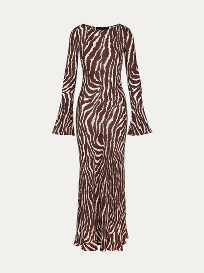vmtvr -  Autumn Elegant Zebra Print Maxi Dress For Women Sexy See Through Long Sleeve Bodycon Club Party Dress Spring Casual Dress