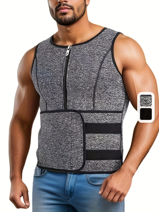 Men's Sweating Sauna Vest, Waist Trainer Zipper Tank Top, Compression Back Support Shirt For Workout Fitness Gym