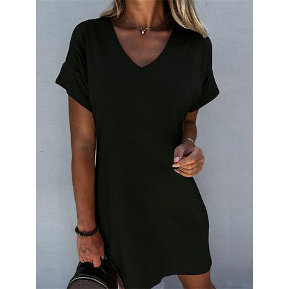 Women's Casual Dress T Shirt Dress Tee Dress Summer Dress Plain Loose V Neck Mini Dress Active Fashion Outdoor Daily Short Sleeve Loose Fit Black White Gray Spring Summer S M L XL XXL