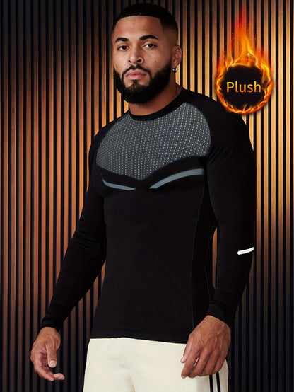 All-Season Men's Stretchy Fitness Shirt: Quick-Dry, Breathable, Long Sleeve Crew Neck - Perfect for Sports & Daily Wear