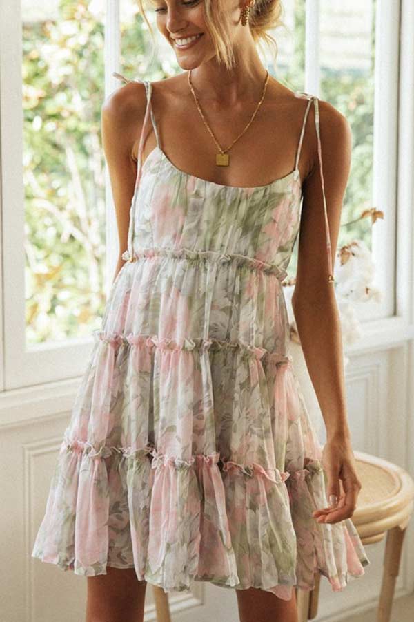 vmtvr - Fashion Lovely Print Sling Chiffon Dress