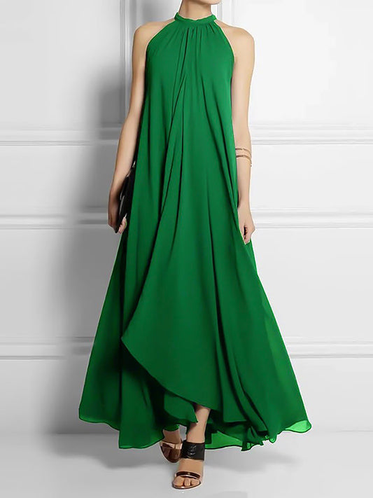 vmtvr - Loose Sleeveless Solid Color Halter-Neck Maxi Dresses