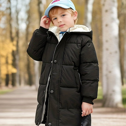 Kid's Medium Length -padded Jacket, Warm Zip Up Hooded Coat, Boy's Clothes For Winter Outdoor, As Gift