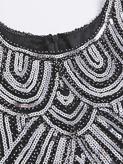 Women‘s Halloween Dress Party Dress Fringe Dress Sequin Dress Midi Dress Silver Black White Sleeveless Floral Sequins Summer Spring Fall Crew Neck Party Party Summer Dress  XS S M L XL XXL