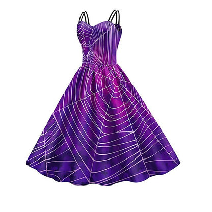 Women‘s Halloween Dress Retro 1950s Vintage Dress Midi Dress Holiday Backless Print Pumpkin Spaghetti Strap Sleeveless Regular Fit Spring Fall  Deep Purple Purple S M L XL