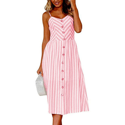 vmtvr Boho Sexy Floral Dress Summer Vintage Casual Sundress Female Beach Dress Midi Button Backless Polka Dot Striped Women Dress