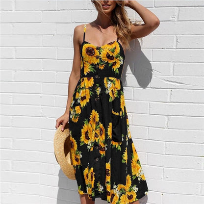 vmtvr Boho Sexy Floral Dress Summer Vintage Casual Sundress Female Beach Dress Midi Button Backless Polka Dot Striped Women Dress