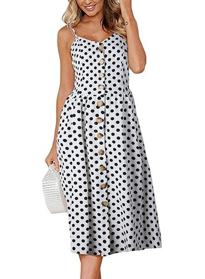 vmtvr Boho Sexy Floral Dress Summer Vintage Casual Sundress Female Beach Dress Midi Button Backless Polka Dot Striped Women Dress