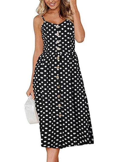 vmtvr Boho Sexy Floral Dress Summer Vintage Casual Sundress Female Beach Dress Midi Button Backless Polka Dot Striped Women Dress