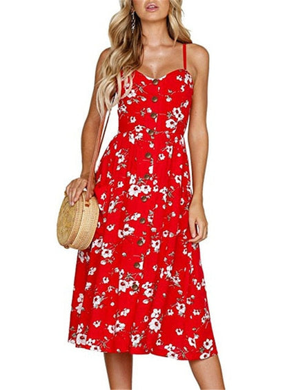 vmtvr Boho Sexy Floral Dress Summer Vintage Casual Sundress Female Beach Dress Midi Button Backless Polka Dot Striped Women Dress