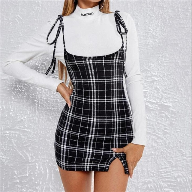 vmtvr Fashion Women Dress Check Dog Tooth Frill Ruffle Pinafore High Waist Bodycon Party Mini Dress Holiday Casual Slim Dress vestidos