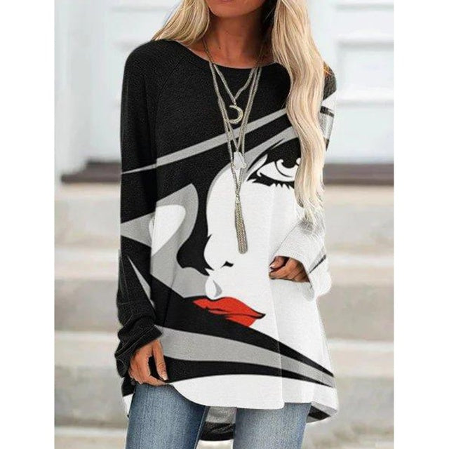 -Fall Outfits Long Sleeve Top  Women Mountain Treetop Print Long Sleeve T-Shirt Women Fashion Sweatshirts &Amp; Tops  Casual Round Neck Loose Cotton Pullover