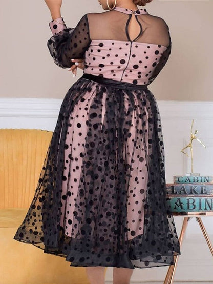 Women‘s Plus Size Curve Halloween Dress Party Dress Polka Dot Off Shoulder Print Long Sleeve Spring Fall Elegant Prom Dress Midi Dress Formal Party Dress