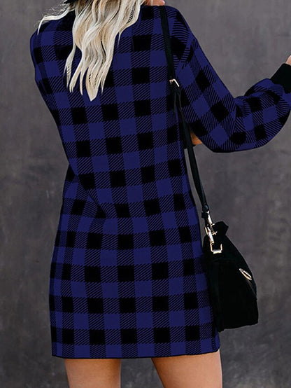 Women's Casual Dress Plaid Dress Plain Dress Mini Dress Patchwork Home Holiday Date Active Fashion Crew Neck Long Sleeve 2023 Loose Fit Royal Blue Color M L XL XXL 3XL Size