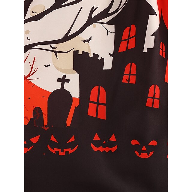 Women‘s Halloween Dress Retro 1950s Vintage Dress Midi Dress Holiday With Belt Bow Graphic Crew Neck Long Sleeve Regular Fit Spring Fall  Pink Red S M L XL