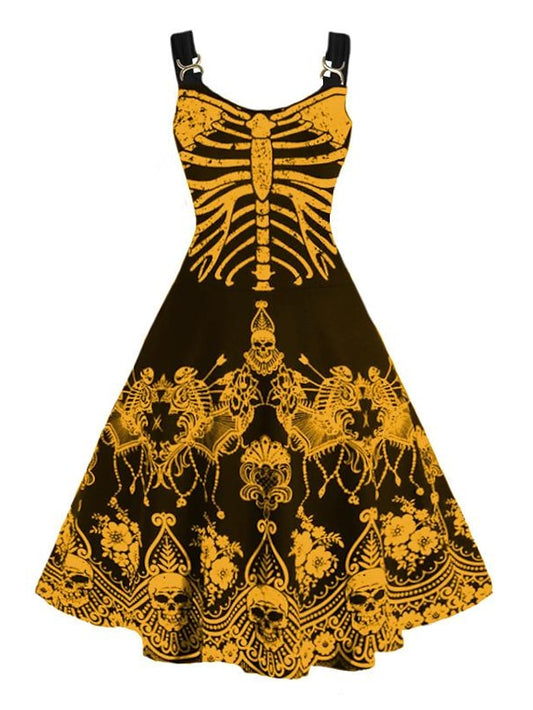 Women‘s Halloween Dress A Line Dress Short Mini Dress Green White Purple Yellow Sleeveless Print Skull Skeleton Print Fall Winter Crew Neck Party Party 2023 XL 2XL 3XL 4XL / Summer