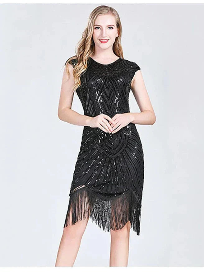 Women 1920s Flapper Dress Great Gatsby Dress V-Neck Sleeve Sequin Fringe Party Midi Dress Vestido Summer Women Dress